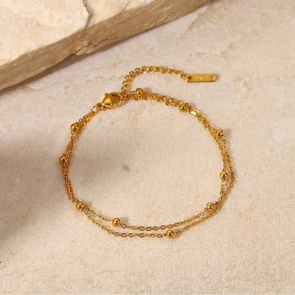18K Gold Plated Double Layer Beaded Bracelet - Picture 4 of 5